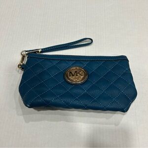Michael Kors Quilted Teal Wristlet with Gold Logo